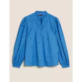 Блузка Broderie с длинными рукавами из чистого хлопка, Marks&amp;Spencer