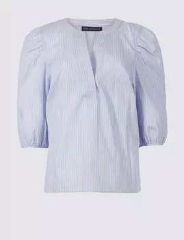 Блузка из 100%-го хлопка в полоску с рукавом 3/4