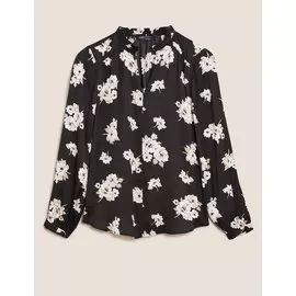 Блузка из атласа с цветочным принтом и оборкой, Marks&amp;Spencer