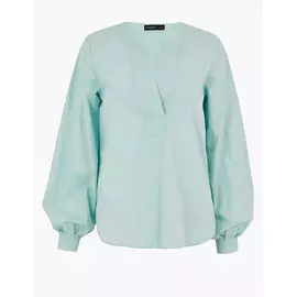 Блузка с длинным рукавом и V-образным вырезом из чистого хлопка, Marks&amp;Spencer