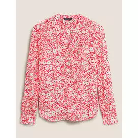 Блузка с длинным рукавом с цветочным принтом Ditsy и V-образным вырезом, Marks&amp;Spencer
