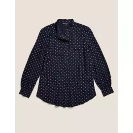 Блузка удлиненная с длинным рукавом из хлопка в горошек, Marks&amp;Spencer