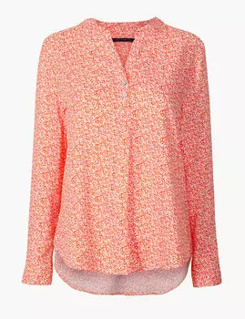 Блузка в мелкий цветочек с длинным рукавом и V-вырезом