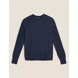 Джемпер из чистого хлопка в рубчик с круглым вырезом, Marks&amp;Spencer