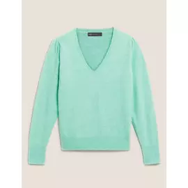 Джемпер из хлопка с V-образным вырезом и присборенными плечами, Marks&amp;Spencer