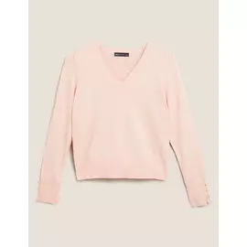 Джемпер из хлопка с V-образным вырезом и присборенными плечами, Marks&amp;Spencer