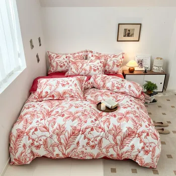 3Pcs Vintage Floral Pattern Duvet Cover Set Classic Plants Printed 100% Cotton Comfortable Soft Comforter Cover with Zipper 150x200cm Single 3Pc
