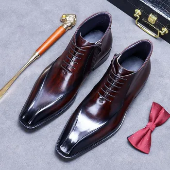 Ботинки Martin из натуральной кожи British Zipper Boots - модные формальные короткие сапоги с острым носком и высоким берцем 43 коричневый