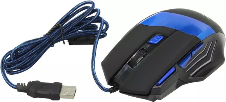 Мышь проводная Oklick 775G, 2400dpi, оптическая светодиодная, USB, черный/синий