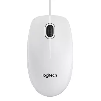 Мышь проводная Logitech B100, 800dpi, оптическая светодиодная, USB, белый (910-003360)