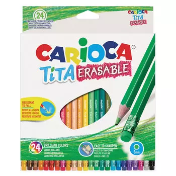 Набор цветных карандашей Carioca Erasable, шестигранные, 24шт., заточенные (42938)