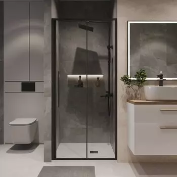 Душевая дверь в нишу Niagara Nova NG-84-11AB 110 см, профиль матовый черный, стекло прозрачное