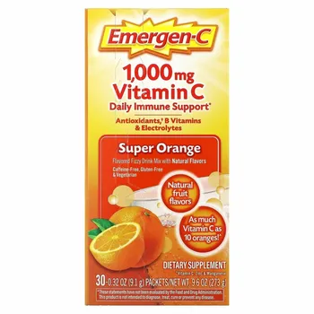 Emergen-C, Витамин C, смесь ароматизированных газированных напитков, супер-апельсин, 1000 мг, 30 пакетиков по 9,1 г (0,32 унции)