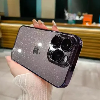 Роскошный гальванический блестящий чехол для телефона для iPhone 11 12 13 14 15 Pro Max Plus ультра прозрачный бампер противоударный чехол iPhone 15 Pro Max чёрный
