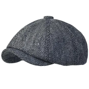 Кепка Peaky Blinders, мужская кепка Newsboy, винтажная восьмиугольная кепка с елочкой, женские береты, плоская шляпа Gatsby, британские шляпы художников, мягкие Adjustable 56-59 cm светло-серый
