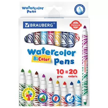 фломастеры BRAUBERG Premium bi-color 10шт 20цв двухцветные