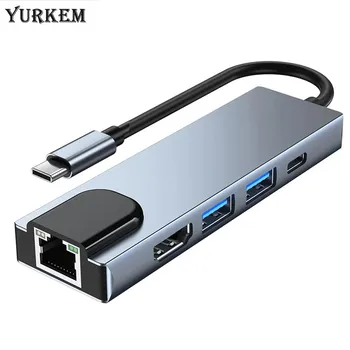 YurKem Type-C к RJ45 Lan Ethernet-адаптер 4K HDMI-совместимый USB 3.0 C передача данных для зарядки MacBook Samsung Xiaomi TV Nintendo