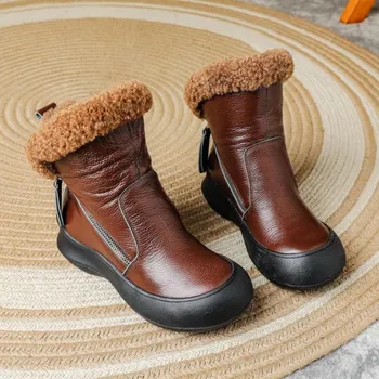 Женские ботинки Johnature Warm Plush из натуральной кожи с нескользящей мягкой подошвой, удобные короткие ботинки с боковой молнией 35-Plush чёрный