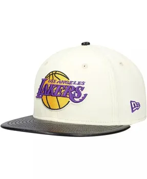 Мужская белая/черная искусственная кожа Los Angeles Lakers — двухцветная шляпа с полиуретановым козырьком 59FIFTY Облегающая шляпа New Era, белый