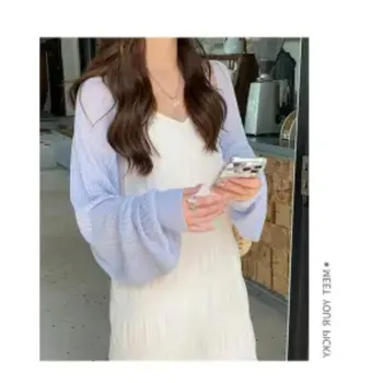 Вязаный кардиган с защитой от солнца Ice Silk, верхняя одежда для женщин, летний тонкий жилет, шаль с юбками, рубашка в стиле вестерн для улицы All yards белый
