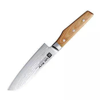 Нож кухонный Сантоку Shimomura, сталь VG-10 в обкладах из дамаска, рукоять Pakka wood