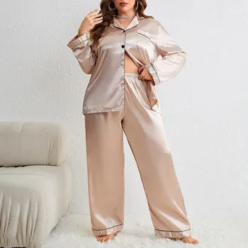Женская пижама с длинным рукавом, длинные брюки, кардиган, большой размер, сексуальный домашний костюм XL темно-синий