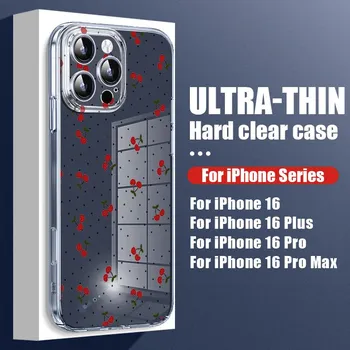 Для iPhone 16 Plus 15 14 Pro 12 13 Pro Max 11 противоударный вишневый узор жесткий ПК прозрачный тонкий защитный чехол для телефона iPhone 16