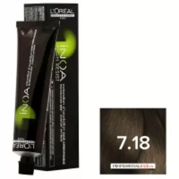 L'Oreal Professionnel Inoa - Краска для волос 7.18, Блондин пепельный мокка, 60 г
