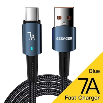 Essager 7A USB C кабель 100 Вт USB Type C кабель для быстрой зарядки Type C для Huawei P40 Pro Honor 70 Pro кабель для быстрой зарядки данных 1m чёрный