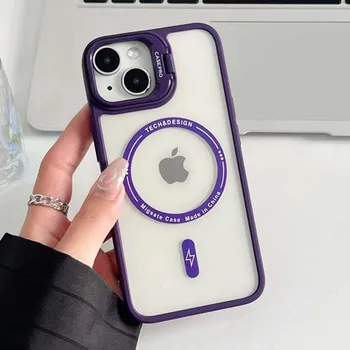Роскошный магнитный чехол с невидимой подставкой для iPhone 15 14 13 12 11 Pro Max, прозрачный противоударный чехол iPhone 11 чёрный