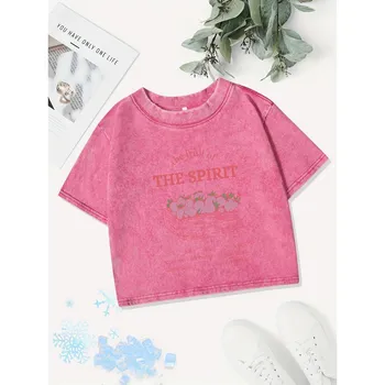 Summer Cotton Crop Tops Women Fruit Of The Stawberry Printing Washed T-Shirt Casual O-Neck Fit Streetwear Street Clothes M