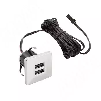 USB-розетка, врезная, квадратная, 2 USB, хром матовый (USB-2S-Q-MCR)