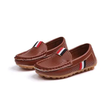 Весенние и осенние детские туфли Bean Shoes Hollowed Out Boy Casual Shoes British Style Breathable Children s Leather Shoes Show Shoes White 21
