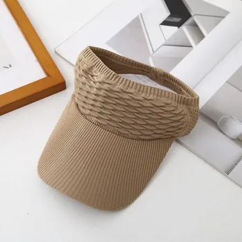 Fashion Women Empty Hat Summer Solid Color Large Brim Sunscreen Hat Outdoor Elastic Fabric Sports Sun Cap One Size бежевый