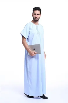 Исламский Саудовский Халат Кафтан Thawb Мужчины Мусульманский Мусульманский Круглый Вышивка Дубай Длинная Абая Рамадан Тобе Аравия Платье Кафтан С Короткими Рукавами