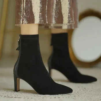 Fashion 2024 new women highheeled socks boots Outdoor antislip pointed shoes Fashion Stretch Thin Boot Casual comfort shoe Zapatos Botas 34 абрикосовый