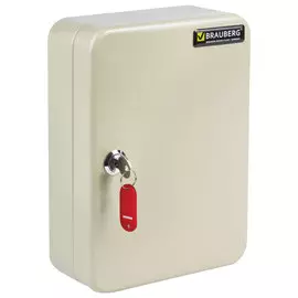 Шкафчик (ключница) на 48 ключей Brauberg, 250х180х80 мм, с замком, + 48 брелоков, серый, 290338