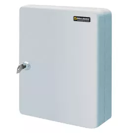 Шкафчик (ключница) на 90 ключей Brauberg, 300х240х80 мм, с замком, +90 брелоков, серый, 290339