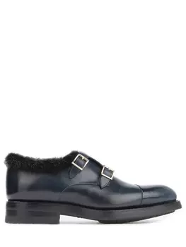 Кожаные туфли-монки с мехом SANTONI