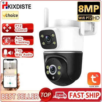 Smart Life 4K 8MP Dual Lens PTZ WIFI Камера безопасности Двойной экран Ai Автоматическое отслеживание человека Открытая 4-мегапиксельная IP-камера видеонаблюдения