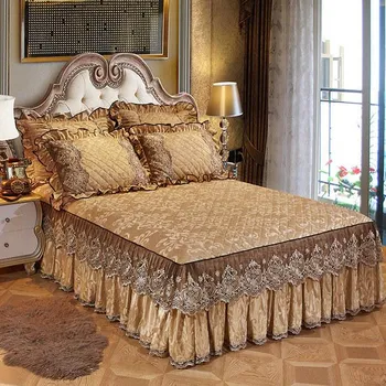 Кружевное бархатное покрывало King Size, стеганая юбка с рюшами, эластичное покрывало для кровати размера «queen-size», наволочки, мягкие и теплые европейские 3 шт. 150x200cm 59x79inch красный
