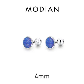 Modian изысканные серьги-гвоздики из стерлингового серебра 925 пробы с круглыми опалами, модные бусины, винтовые серьги-гвоздики для женщин, юбилейные ювелирные украшения 3 серебряный