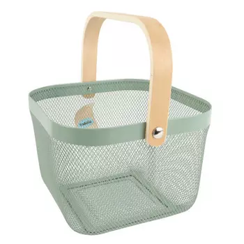корзина для хранения TODELIA Thorm 250х245х185мм с ручкой металл/дерево зеленая