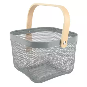 корзина для хранения TODELIA Thorm 250х245х185мм с ручкой металл/дерево серая