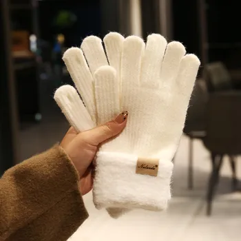 Women s Thick Warm Gloves Winter Simple Plush Splicing Versatile Fingerless Touchscreen Knitted Gloves розовый