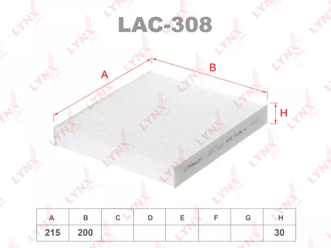 Салонный фильтр LYNXAUTO LAC-308 MITSUBISHI Outlander 2.0Dl-D 07>