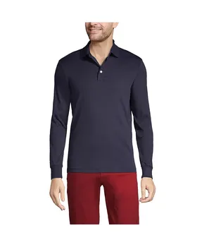 Мужская хлопковая поло с длинным рукавом из Supima Lands' End, синий