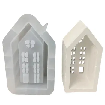 3D Дом Подсвечник Силиконовая Форма DIY Цемент Гипс Глина Подсвечник Украшения Из Смолы Формы Украшения Для Дома S