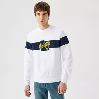 Мужская белая толстовка Lacoste Classic Fit с круглым вырезом и принтом