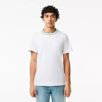 Мужская футболка Lacoste с воротником в полоску из эластичного хлопка